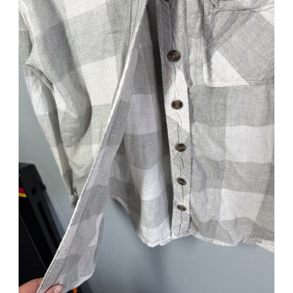 Maurices Hooded Flannel Button Up Medium Gray Buffalo Plaid Shacket Cabincore - Picture 6 of 13